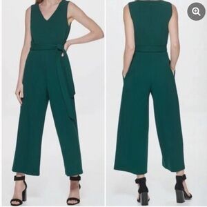 Calvin Klein Tie Waist Wide Leg Jumpsuit, Green size 6